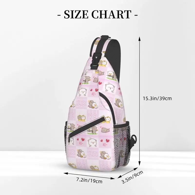 Mochila Crossbody Peach e Goma Sling para homens, Mochi Cat dos desenhos animados personalizados, bolsa de ombro no peito para ciclismo, mochila camping