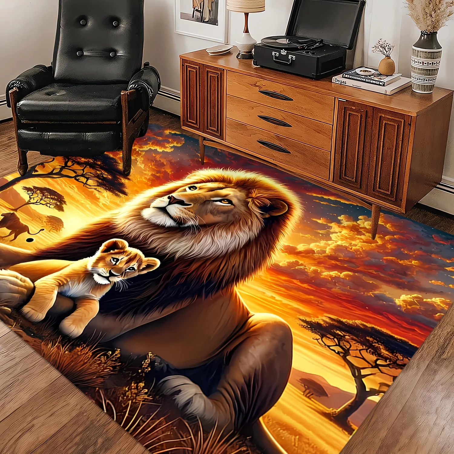 Vintage‑Lion Printed Rug, Country Decor for Entryway, Bedroom, Living‑Room & Indoor Home Use