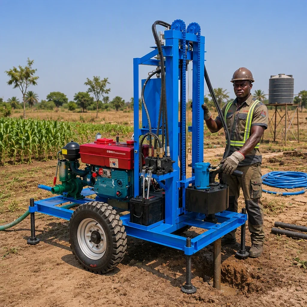 100m/200m Deep Drilling Rig For Water Well Towed Small Hydraulic Water Well Drilling Rig 25HP Economy Class