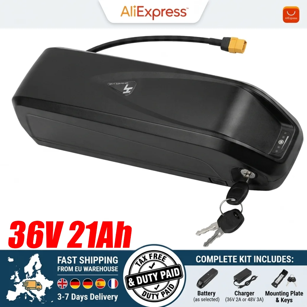 Batteria Hailong per bicicletta elettrica, 36V 21Ah, compatibile con motori Bafang BBS02, BBS03 e BBSHD. Consegna della batteria Hailong entro 10-20 giorni + caricabatterie da 5A.