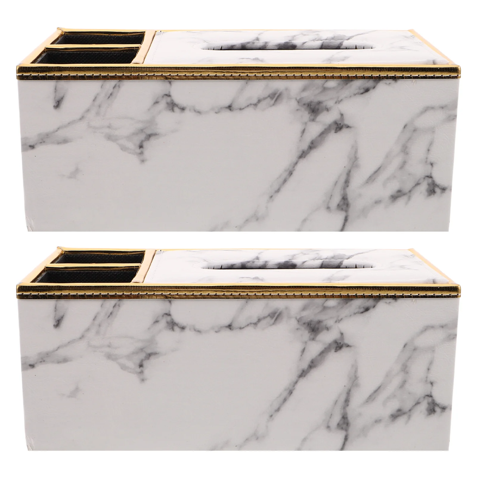 

2Pcs PU Marbling Pattern Tissue Box Organizer Rectangle Multifunction Decorative Storage Box Remote Holder for Kitchen