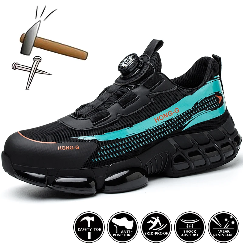 

Fashion Rotating Button Safety Shoes Men Anti-smash Anti-puncture Mining boots Fashion Men Sneakers Safety Work Shoes Men ﻿