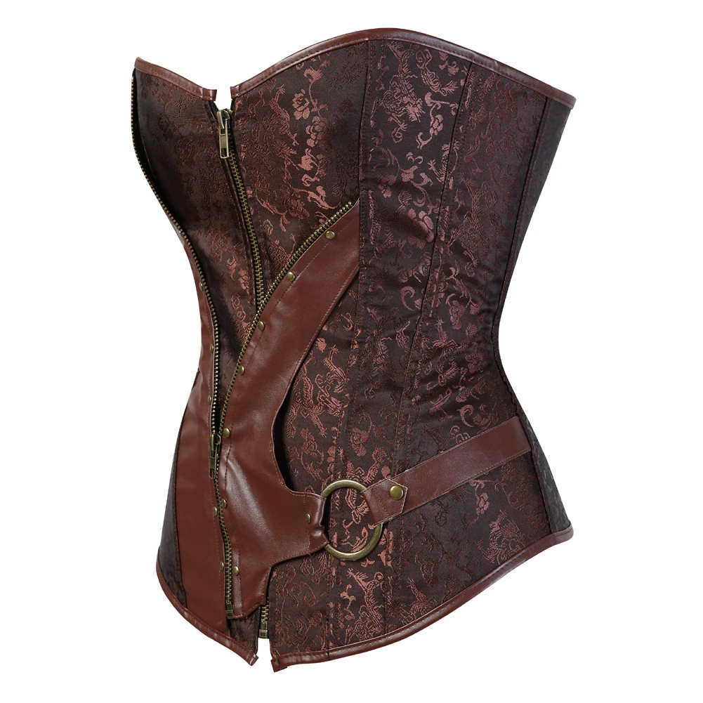 

Steampunk Corset for Women Leather Splicing Overbust Corset Zip Bustier Body Shapewear Gothic Jacquard Corset Vintage Corselet