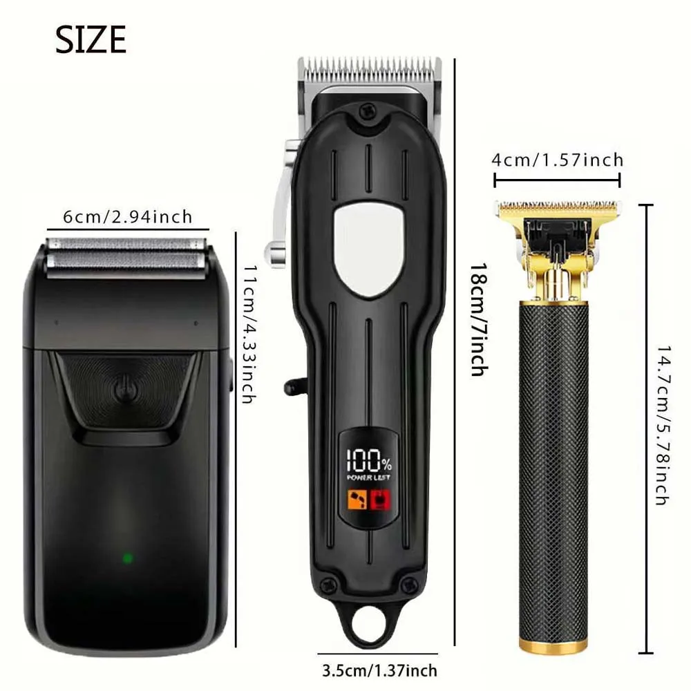 Professional Hair Clipper Set with LCD Display, Rechargeable Electric Trimmer for Men, Includes T-Outliner, Foil Shaver, Guide Combs & Accessories