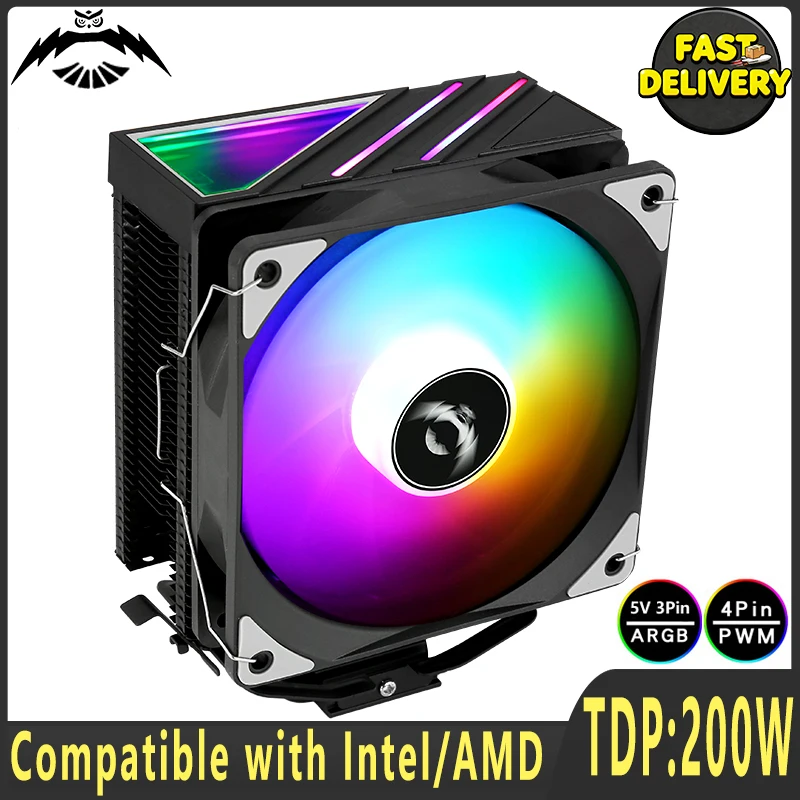 

CPU Coolers-Black Knight Durable 4/6 Heat Pipe 120mm ARGB Fan Air-cooled Compatible LGA115x 1200 1700 2011 2066 x79 x99 AMD AM4