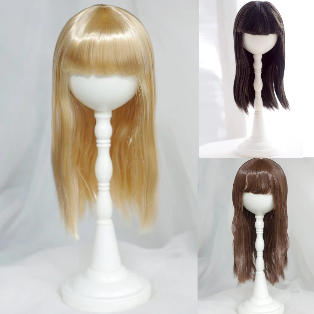 

D09-P365 children handmade toy 1/6 1/4 1/3 MSD bjd doll wig Soft silk wig brown gold bangs long hair 1pcs