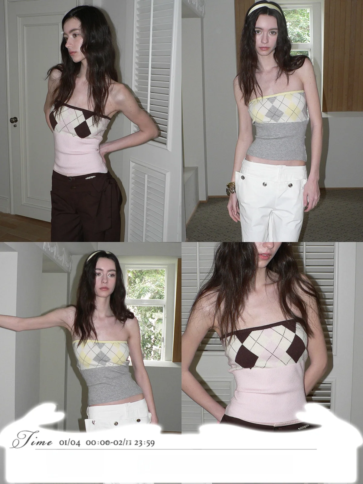 

MineBeThyVers Double Color Angora Velvet Knitted Tube Top Vest Women's Versatile ort irt Geometric Pattern Color Blo