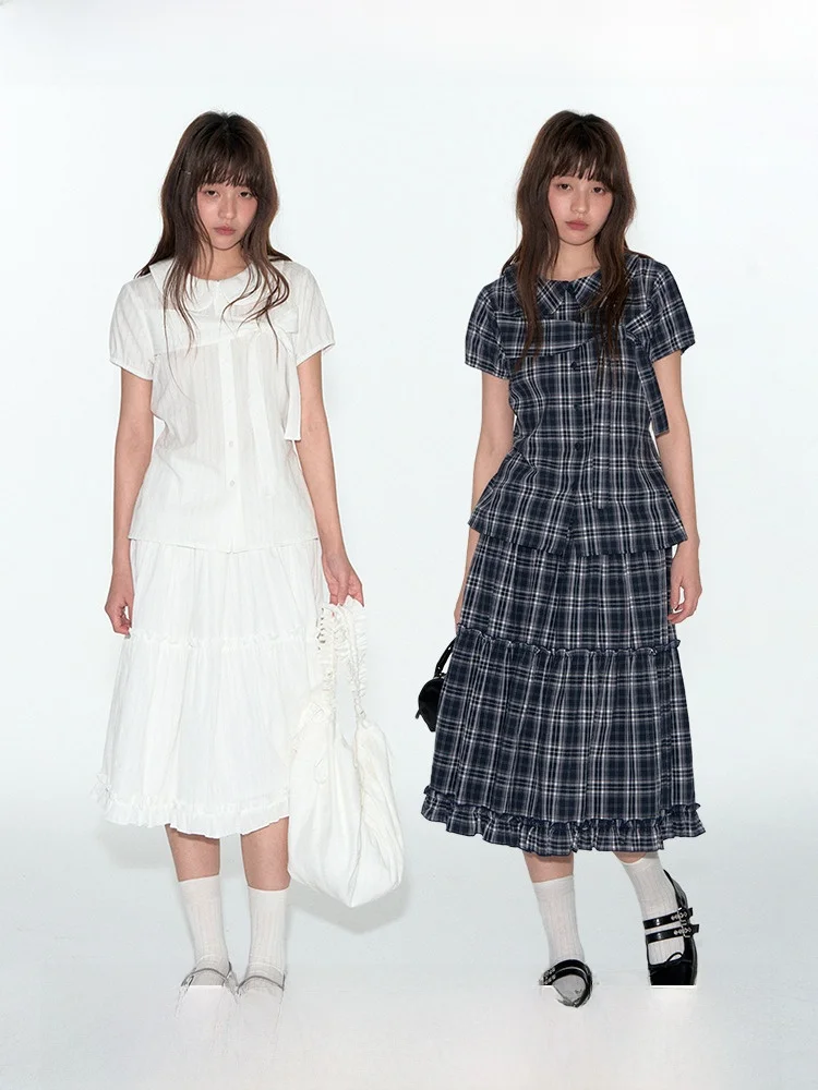 

TAKEANAP Original Doll Collar irt Women's Summer Plaid Set Sweet Cotton f Skirt Two-Piece Suit Breathable ort Sve