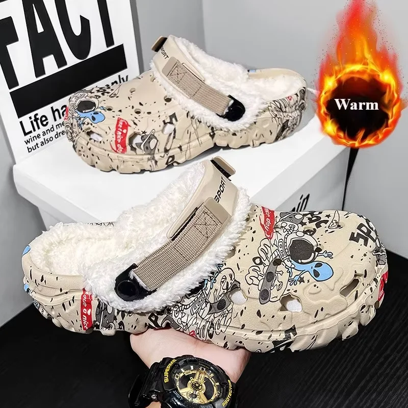 Men's Winter Warm Slippers Soft Indoor Women's Slippers Summer Removable Sandals Men Non Slip Plush Fur Clogs Big Size Slippers