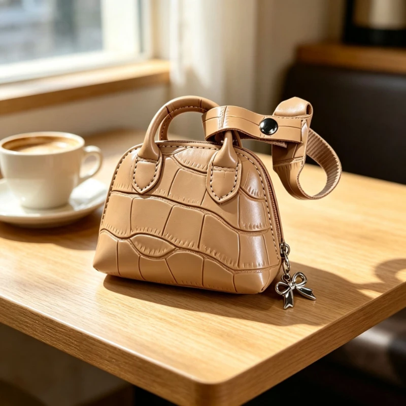 Crocodile Patterned Shell Coin Purse Mini Pu Earphone Bag Handheld Hanging Bag Portable Coin Bag Card Bag Women's Small Wallet