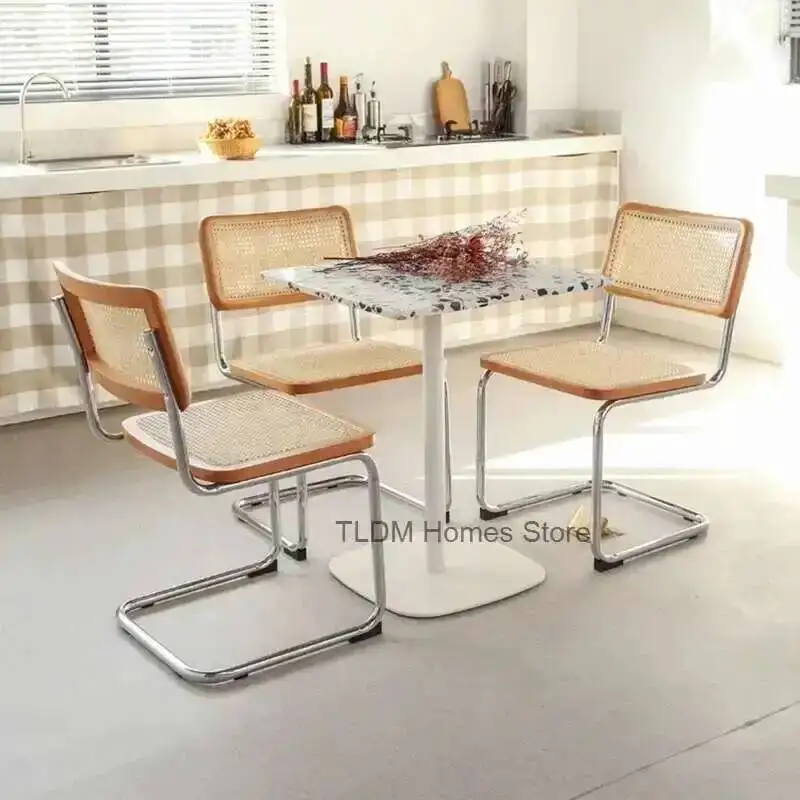 Wicker Square Rotin Rattan Set Chairs Chair Dining Metal Armrest Fauteuil Single Mid Designer Century Modern Rattan Furniture