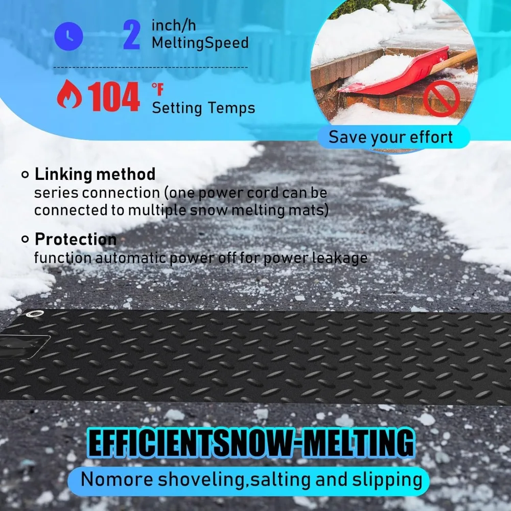 6 قطع من سجادة الممشى المذابة بالثلج، سجادة تسخين مطاطية غير قابلة للانزلاق مقاس 10 × 30 بوصة مع سلك طاقة، وسادة تسخين ثلج وثلج بسرعة 2 بوصة/ساعة - جديد #6