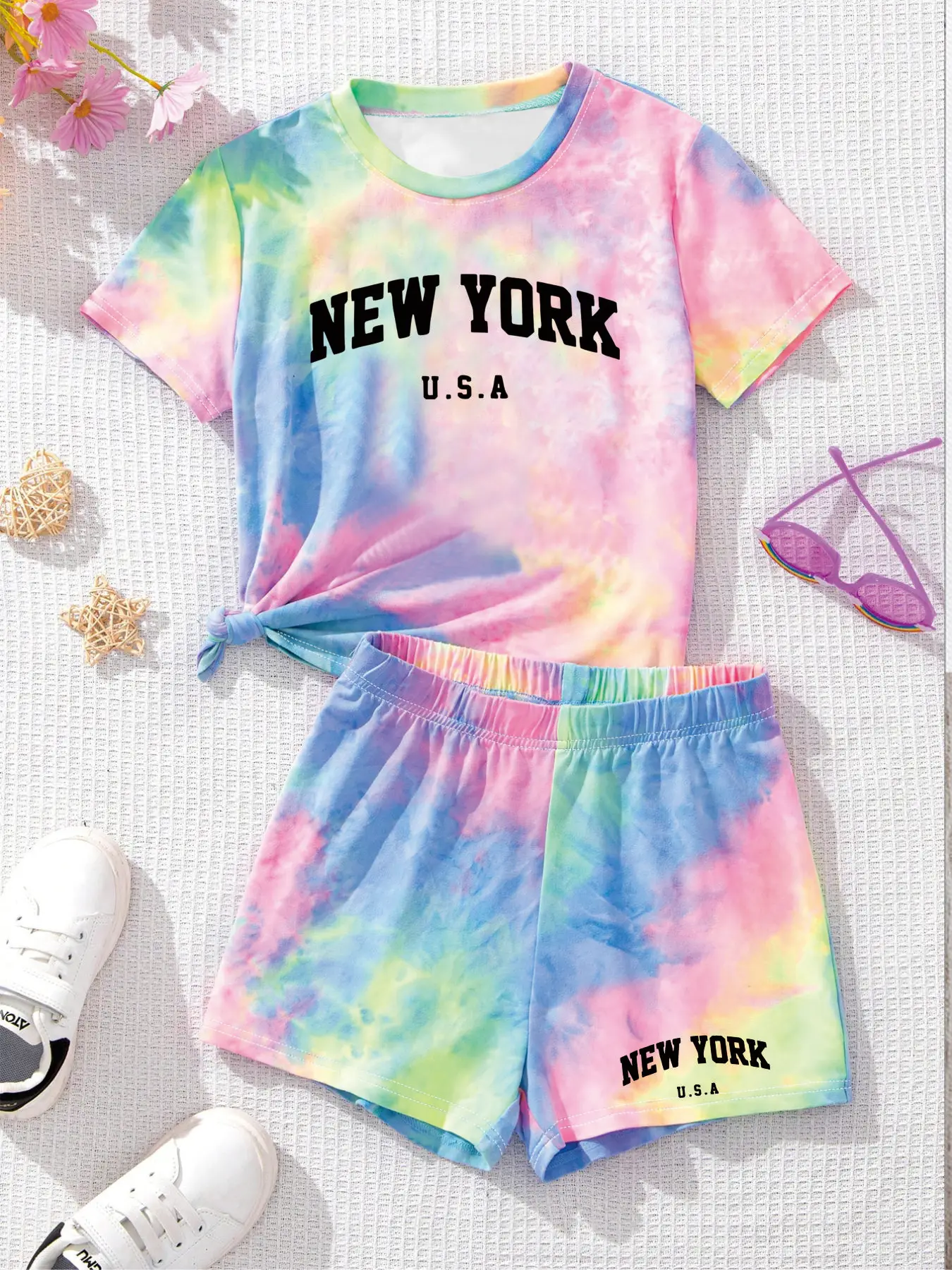 Comfy Kids Girls 2-Piece Tie Dye Outfit, Soft Fabric 