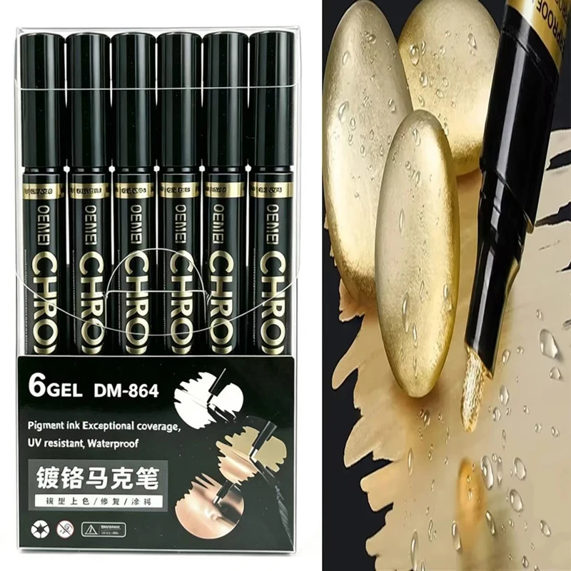 1-12 Stück Chrom-Spiegelmarker-Set Wasserfeste DIY Reflektierende Farbstifte Gold Silber Marker Modellmalerei Kunstmarker Zubehör