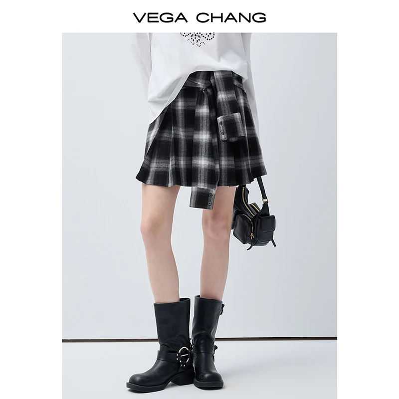 

Vega Chang весна и осень новая женская ретро клетчатая четкая и модная короткая юбка