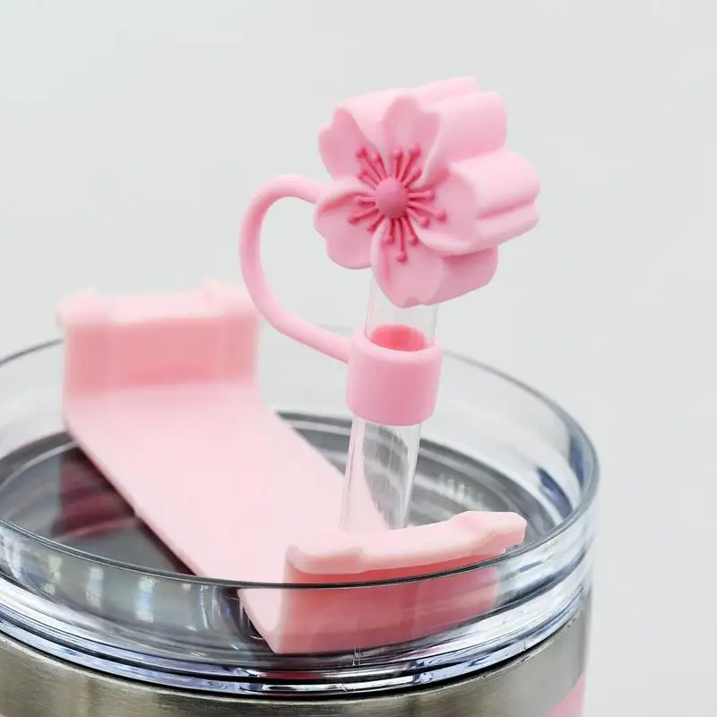 Straw Cover Caps for Stanley Cup Accessories Cute Flower Straw Toppers for Tumblers 10mm Silicone Straw Covers for Stanley