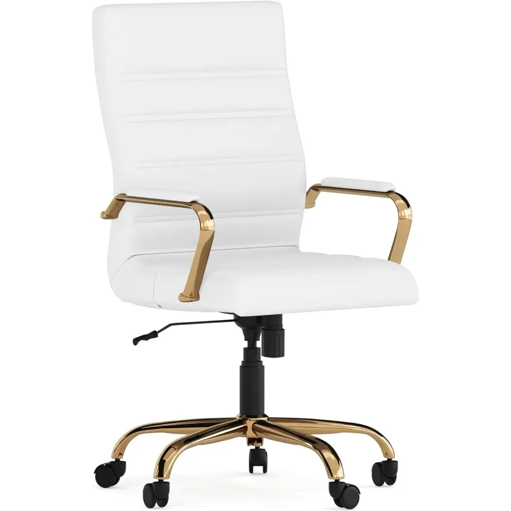 Whitney Mid-Back Swivel LeatherSoft Desk Chair with Padded Seat and Armrests Adjustable Height Padded Office Chair