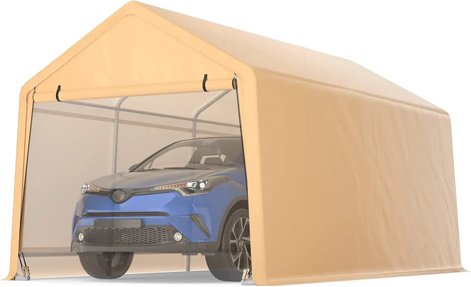 Tangkula 10.5X17 Ft Heavy Duty Carport, Portable Garage With Roll-Up Front Door, Metal Car Port With Reinforced Ratchet Straps,