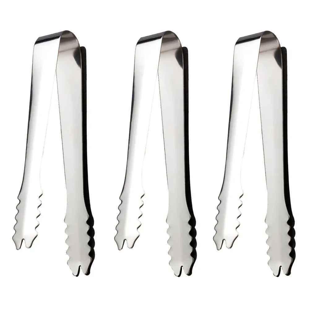 

3PCS Ice Cube Tongs Stainless Steel Food Serving Cubes Bucket Silver Kitchen Gadgets BBQ Party Tools