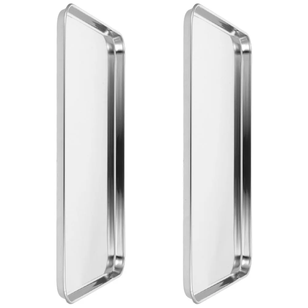 

2pcs Stainless Steel Food Tray Rectangular Serving Tray For Cold Noodle Steamed Rice Chinese Liangpi Prep Drainage Groove