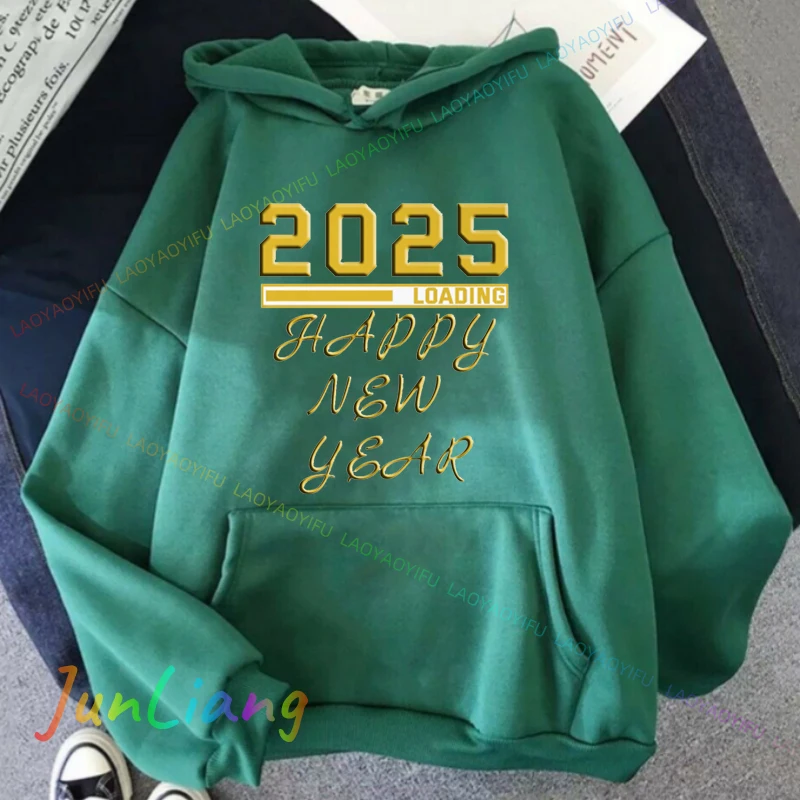 สวัสดี2025สวัสดีปีใหม่พิมพ์ผู้หญิงผู้ชายHoodieผู้ชายบุรุษHoodiesเสื้อผ้าผู้ชายHoodedเสื้อเสื้อ