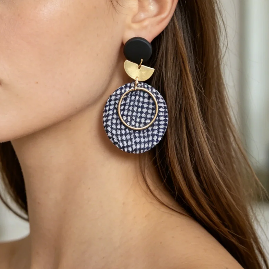 Artsy Black White Patterned Clay Earrings Minimalist Geometric Dangle Abstract Dalmatian Jewelry Monochrome Statement Earrings