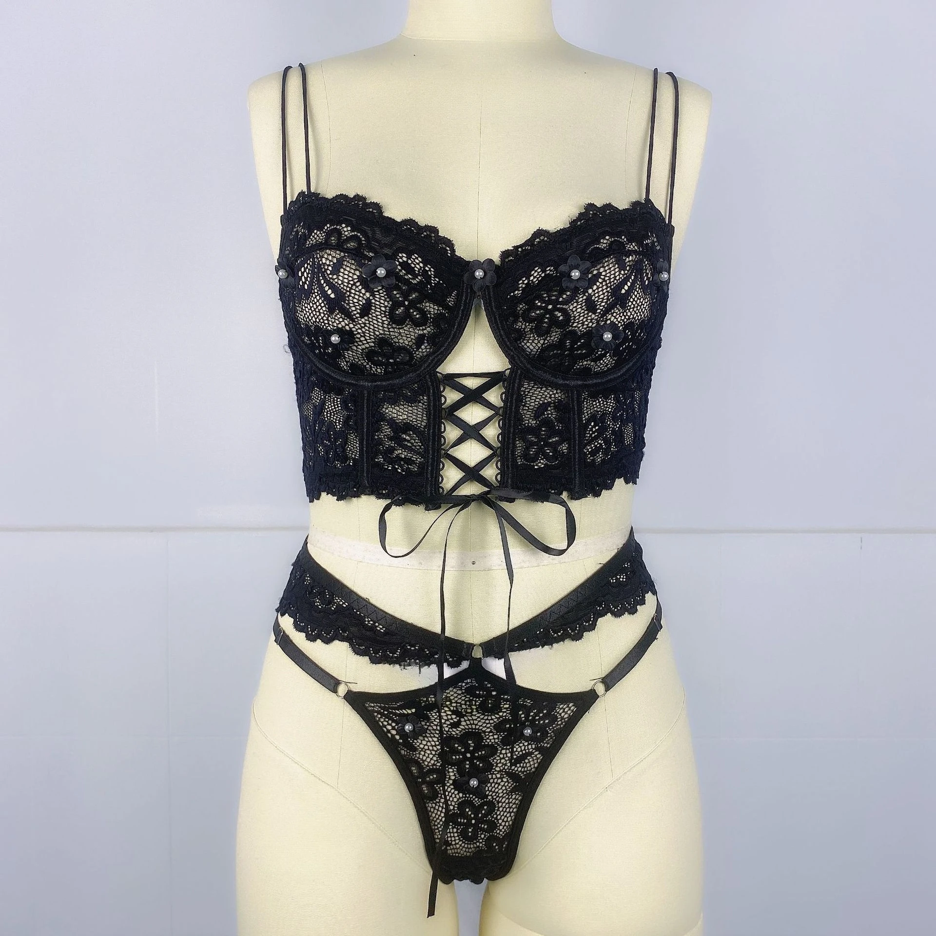 

Women 2-Piece Transparent Erotic Underwire Bra Lace Sexy Lingerie Fancy Outfit Romantic Hot Underwear Set Bra and Panty Sets
