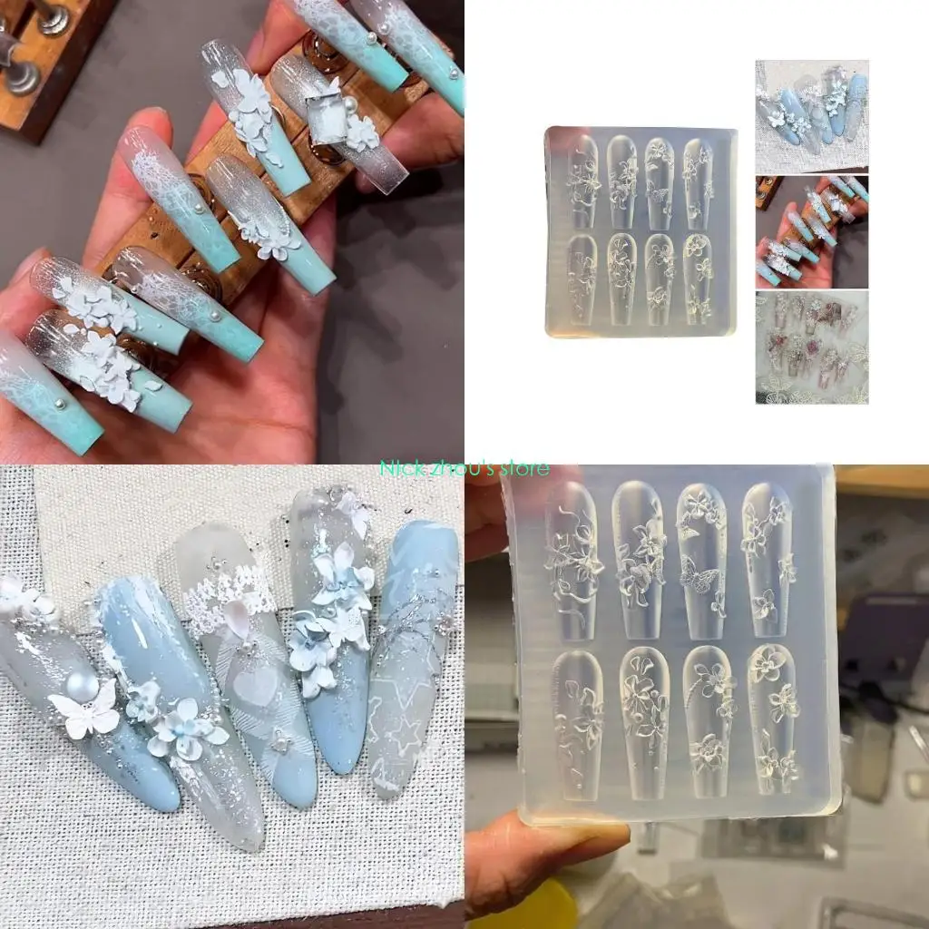 

E15E Sculpted Flower Art Mold Flexible Silicone Manicure Tool For DIY Designs Quick Demolding Reusable Accessory