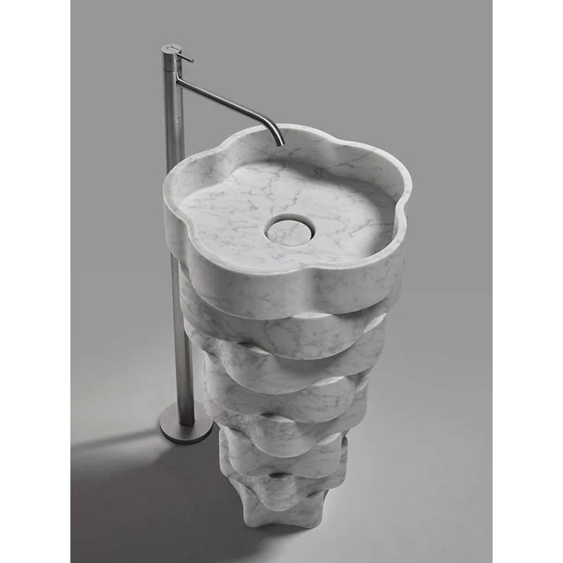 Nordic creative art flower column basin household hotel natural marble wash basin high-end column basin