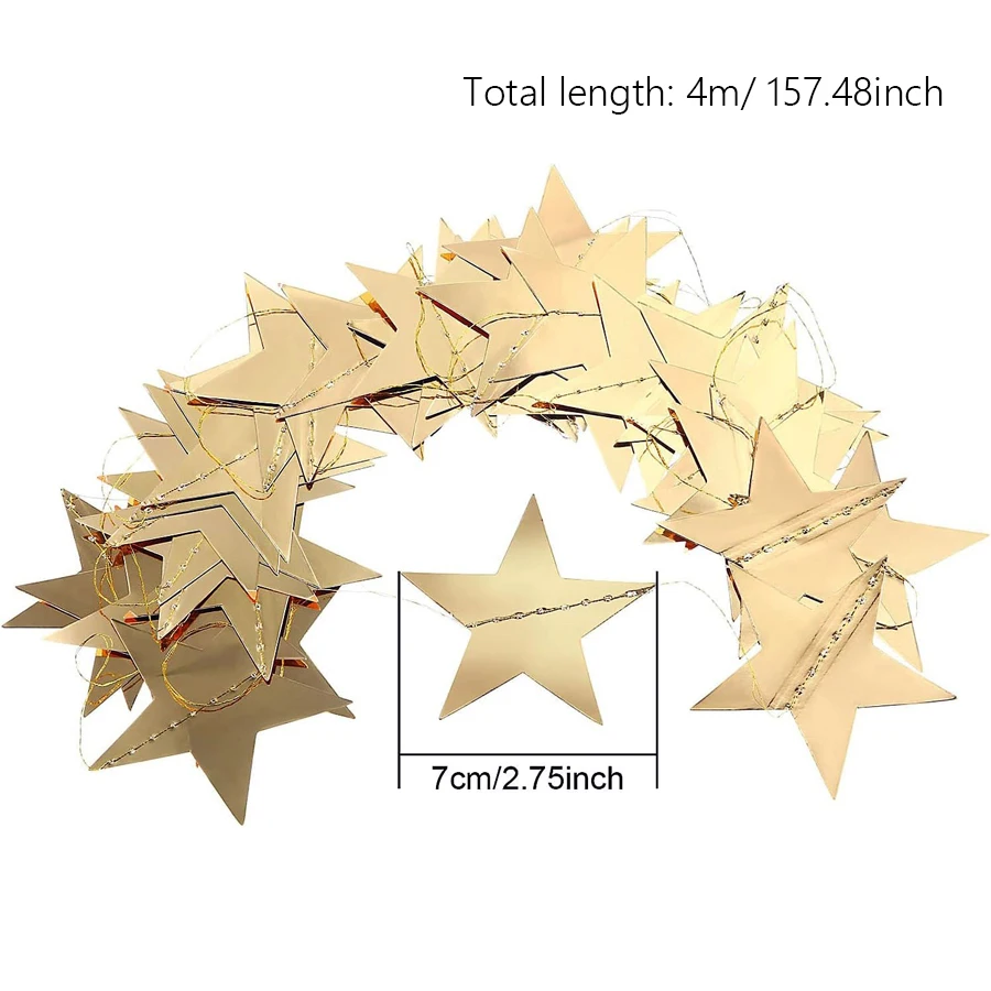 4m*7cm Glänzende Stern-Papiergirlande Banner Gold Silber Wimpelkette für Babyparty Kinderzimmer Hochzeit Hängedekoration – Detail 6