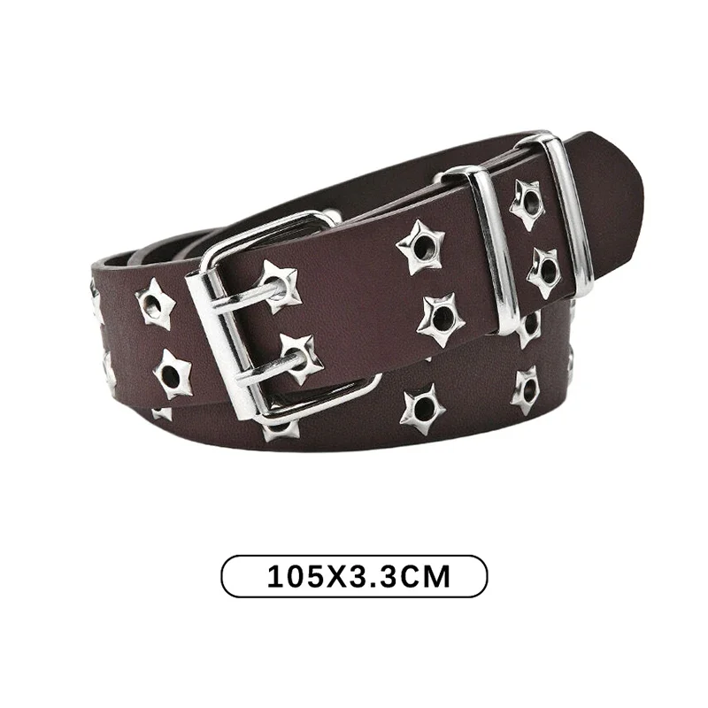 105 سنتيمتر أزياء الرجال النساء فاسق نمط حزام قابل للتعديل الجوف ستار مزدوجة الصدر مشبك معدني مشبك بو الجلود الجينز زنار