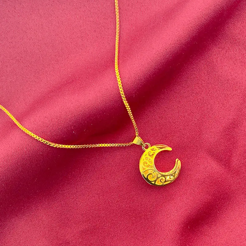 

Вьетнамский песочный золотой полый лунный кулон-воротник, ожерелье, Tarnish, позолоченное семейство, подарок, роскошная элегантность, гипоаллергенная ремесленная работа