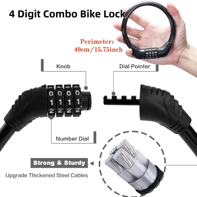 Reinforced 4 Digit Combination Security Cable Lock Anti-theft Portable Code Lock for Mountain Road Bike Motorcycle Cycling