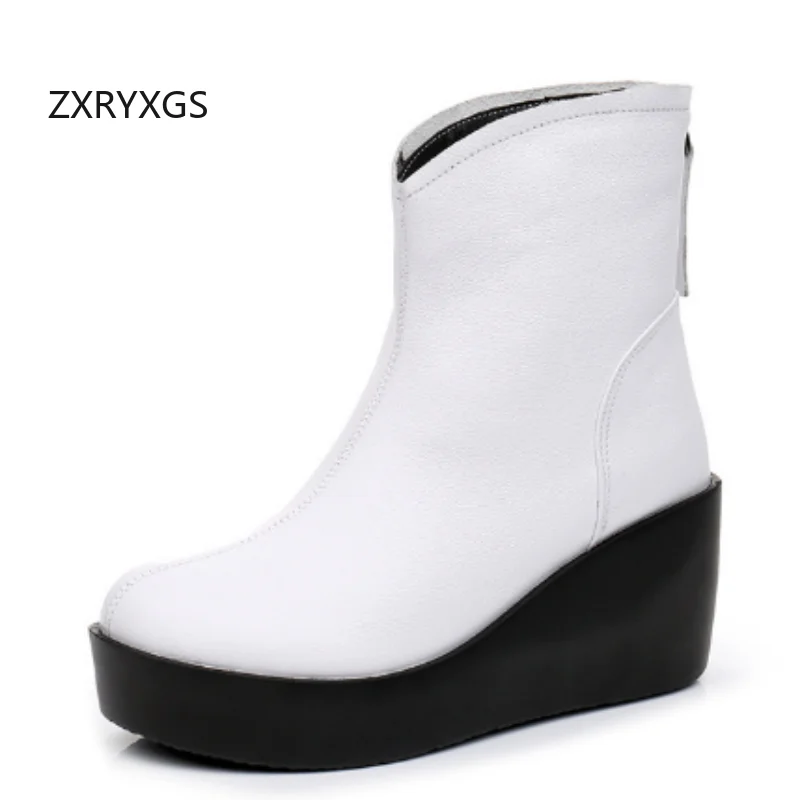 

ZXRYXGS New Trendy Top Cowhide Single Boots Platform Wedges Boots High Heels 2025 Large Size Warm Winter Boots Fashionable Shoes