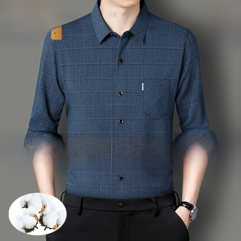 

Pure Cotton Linen Long Sve irt Men's Casual Plaid Busin Spring Autumn irt Dad's Clothing Comfortable Breathable