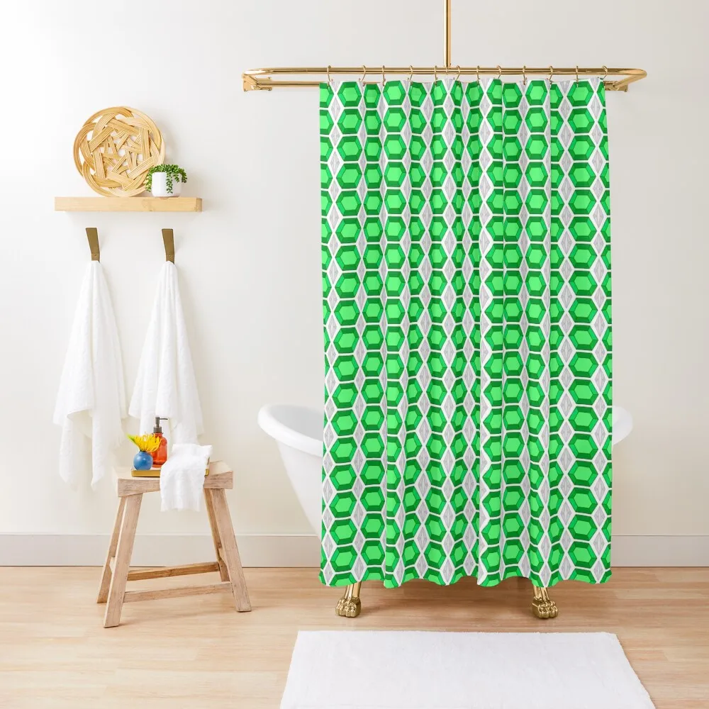 

Emerald Gemstone with Silver Accents Pattern Shower Curtain Cute Shower Bathroom And Shower Curtain