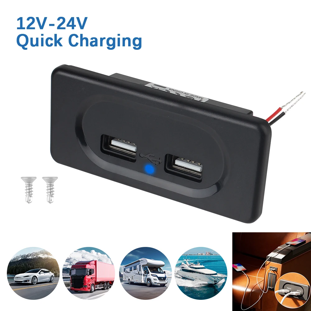 12/24V Quick Charge Panel Wall Mount PD3.0 Type-C Port Adapter LED Light Dual USB Charger Outlet