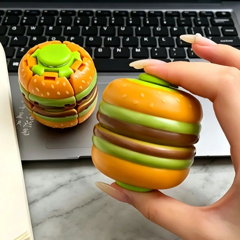 Humburger Fidget Spinner Rotating Stress Ball Quiet Anxiety Calm Down Autism ADHD Focus Press to Spin Decompression Toys Adults