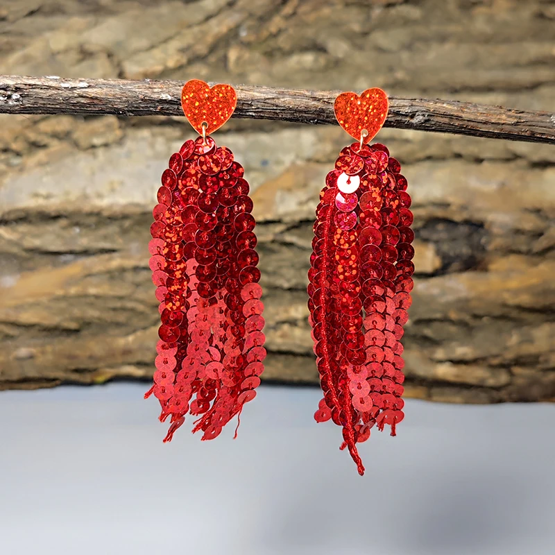 New Valentine\'s Day Earrings Shining Laser Pink Tassel Love Earrings Beautiful Rose Red Round Earrings Valentine\'s Day Decorativ