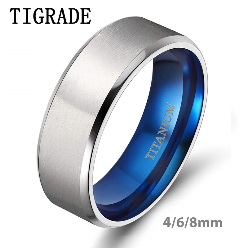 Tigarde 100% Titanium Ring for Man 4/6/8mm Silver Color Classic Wedding Engagement Jewelry Band For female Male Couple Rings