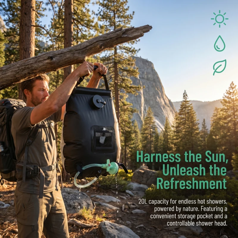 Portable 20L Household Solar Heating Camping Shower Bag With Hose & Shower Head Outdoor Hot Water For Travel