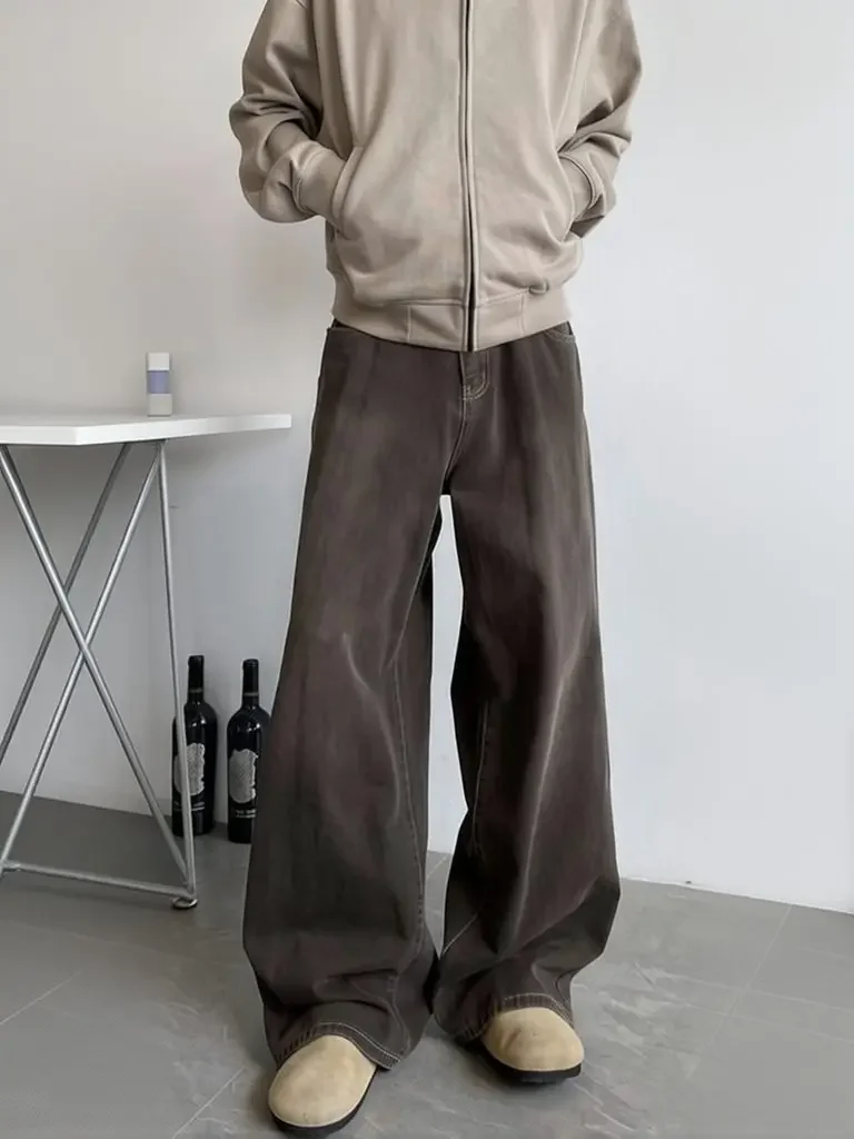 Calças largas masculinas e femininas estilo Y2K, calças jeans folgadas, calças retas para o trabalho, calças jeans vintage com corte curvo