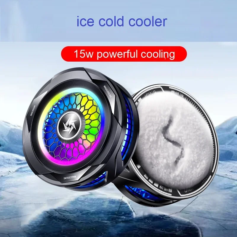 Ice Cold 15W High-Power Semiconductor Mobile Phone Cooler with Quick Magnetic Clamp and Colorful LED Lights