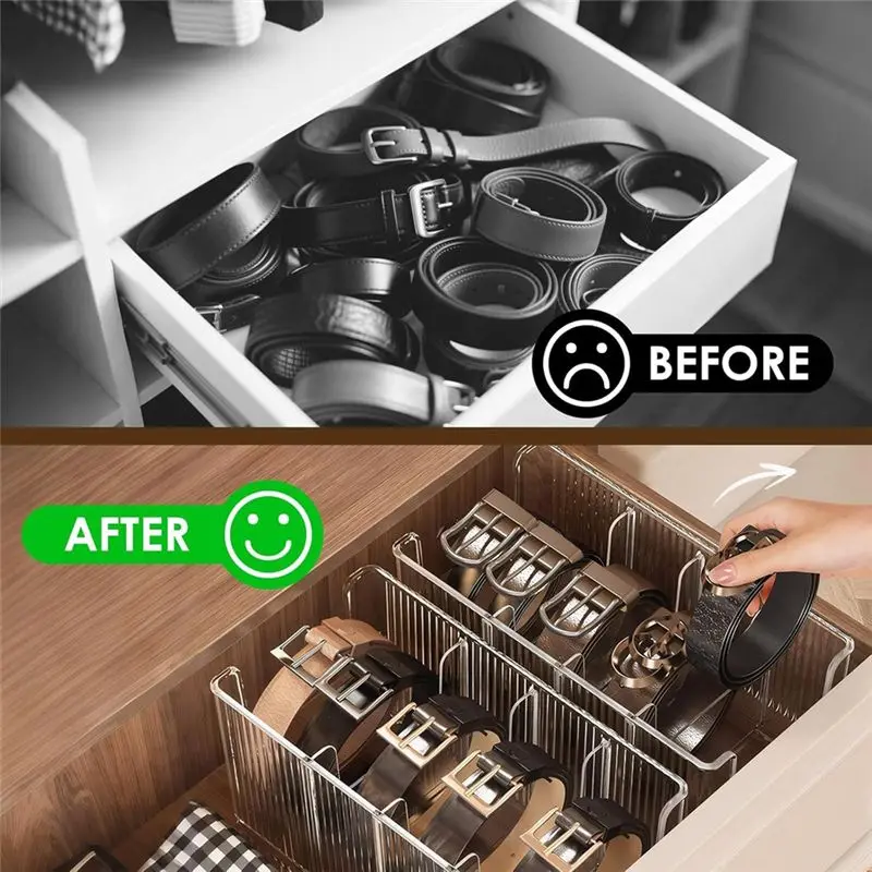 AT63-2-Pack Acrylic Belt Organizer 8 Detachable Compartments For Ties, Bows, Jewelry For Closet And Drawer Organization
