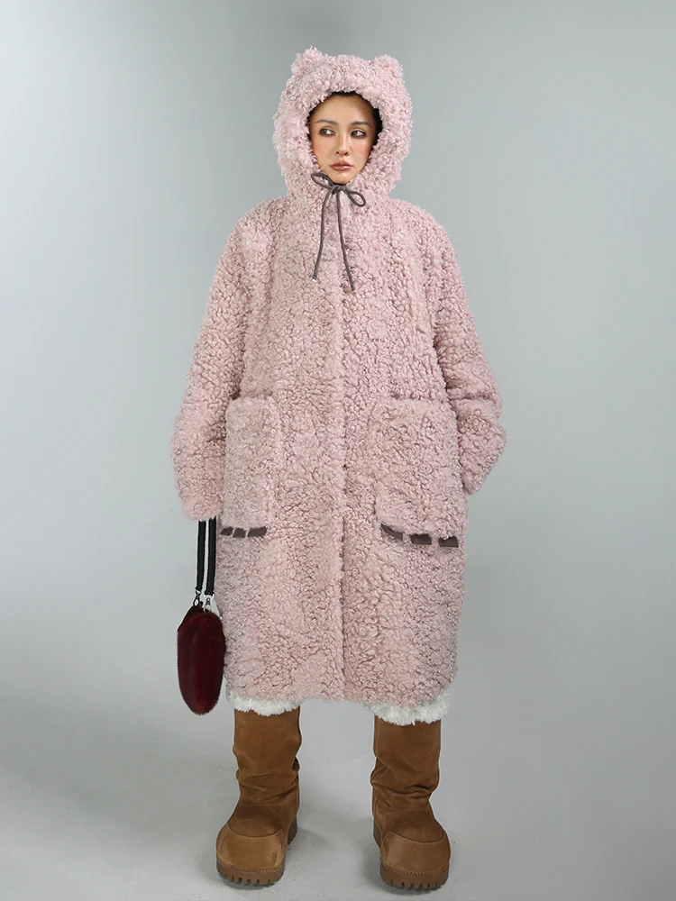 

Оригинальное зимнее пальто с медведем Thiened, женская модная теплая верхняя одежда, экологически чистая куртка с капюшоном и пушистым дизайном медведя Long Sve