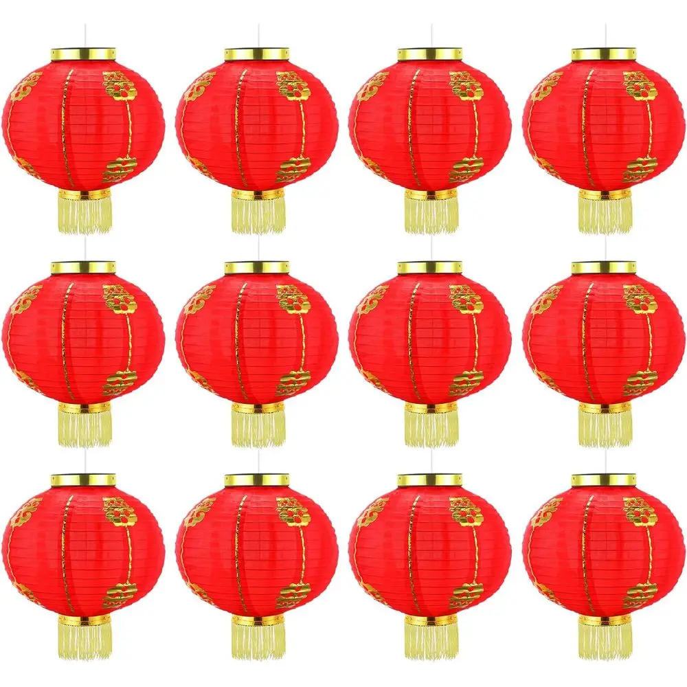 

12 шт. китайских новогодних фонарей, 12-дюймовые тканевые красные фонарики, традиционные фонари для Весеннего фестиваля, подвесные украшения