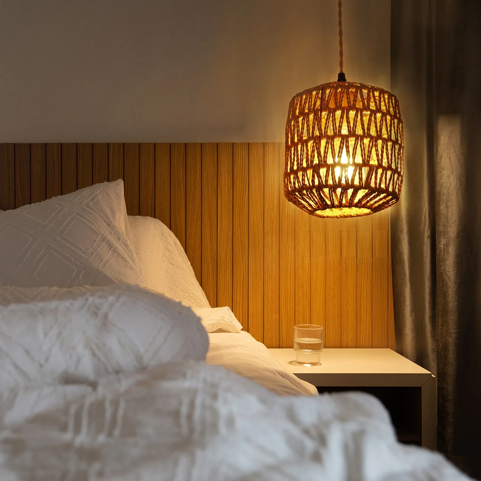 Bedside Wall Lamp American Hand-woven Paper Rope LED Light Indoor Entrance Lamp Bedside Light Button Switch Hemp Rope Chandelier