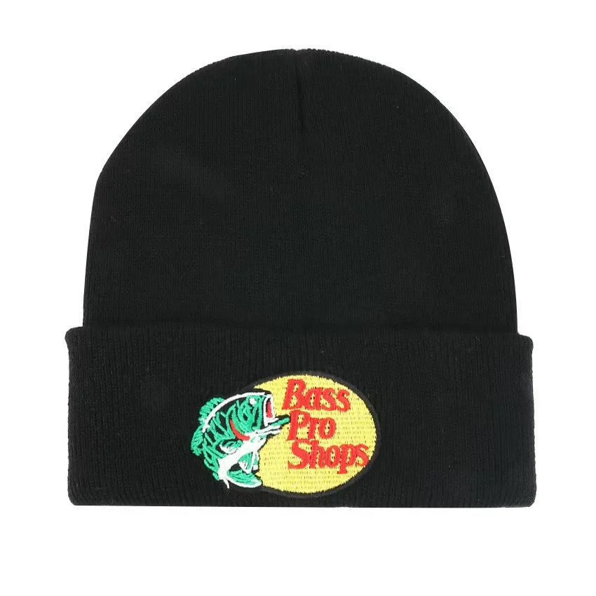 Bass Pro Shops Beanie, Gothic Black Warm Knitted Hat, Ideal for Gifting