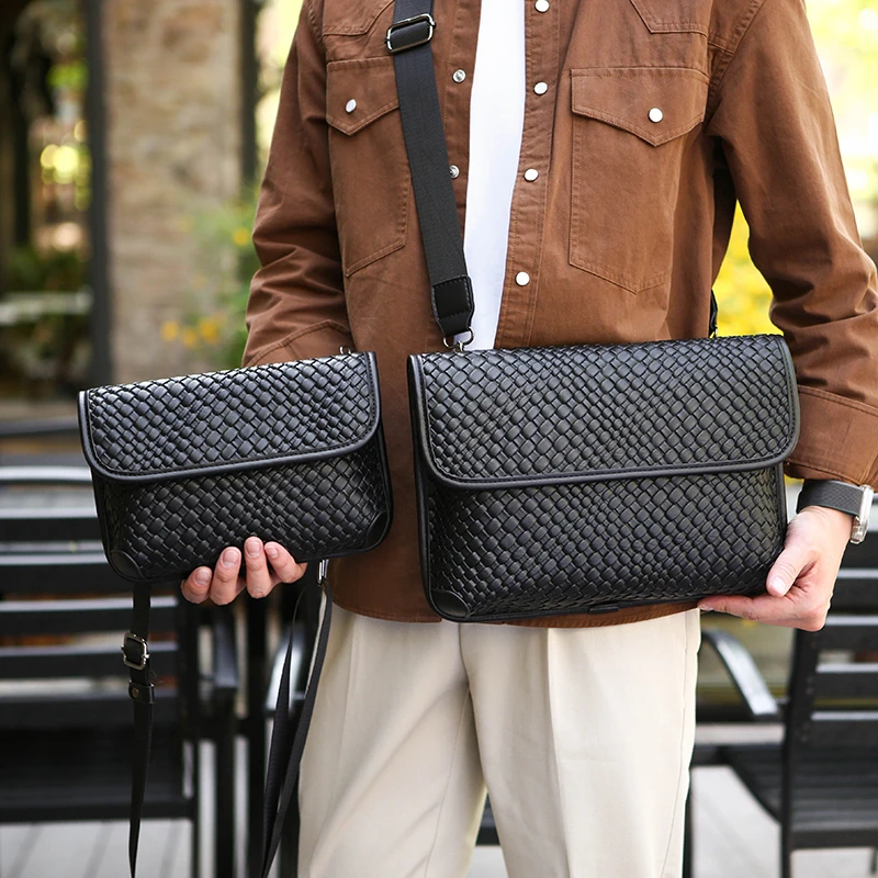 Knitting Pattern Men Small Bag High Quality PU Leather Crossbody Messenger Bag For Men Fashion Casual Men Shoulder Bag Phone Bag