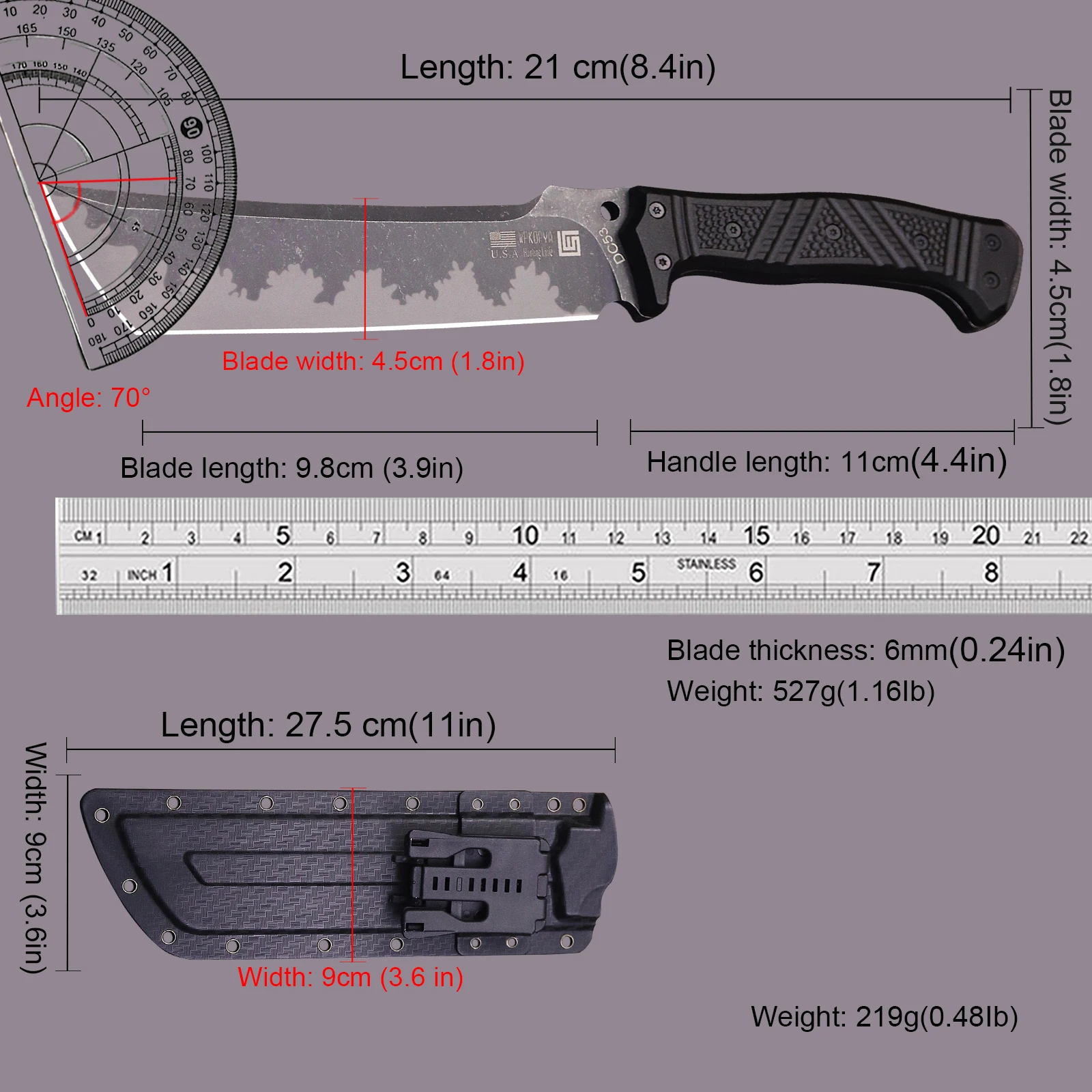 DC53 All Tang Hunting Tactics Straight Knife, outdoor multi-purpose EDC tool knife + sheath, jungle survival knife